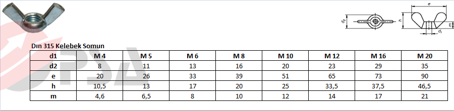 Dın 315 Kelebek Somun
