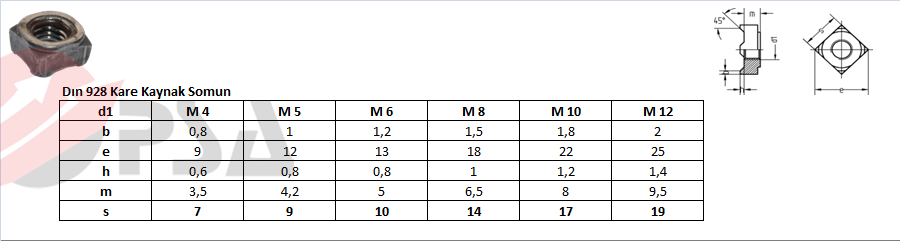 Dın 928 Kare Kaynak Somun