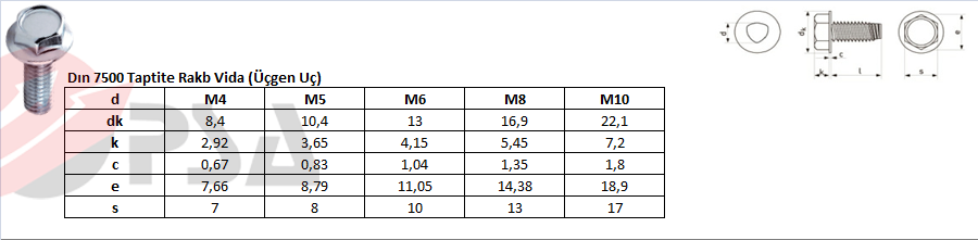 Dın 7500 Taptite Rakb Vida (Üçgen Uç)