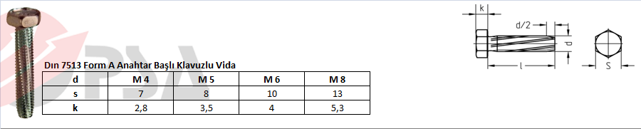 Dın 7513 Form A Anahtar Başlı Klavuzlu Vida