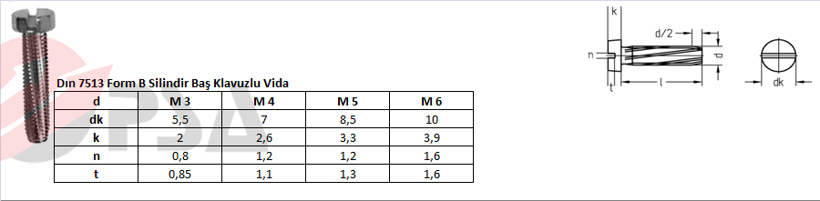 Dın 7513 Form B Silindir Baş Klavuzlu Vida