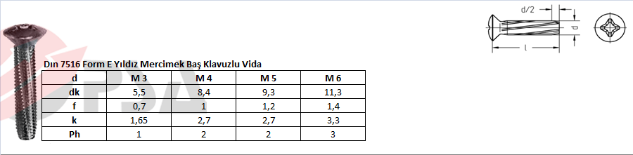 Dın 7516 Form E Yıldız Mercimek Baş Klavuzlu Vida