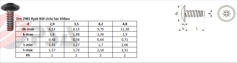 Dın 7981 Rysb Küt Uclu Sac Vidası