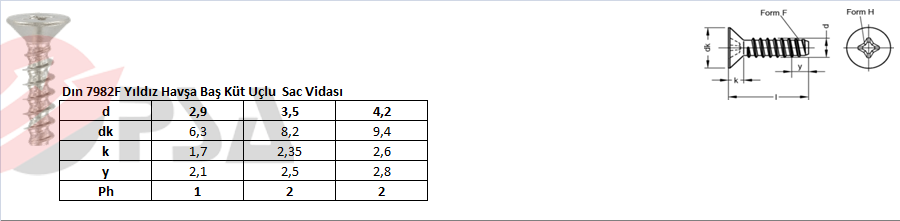 Dın 7982F Yıldız Havşa Baş Küt Uçlu Sac Vidası
