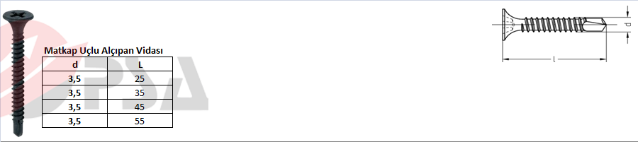 Matkap Uçlu Alçıpan Vidası 