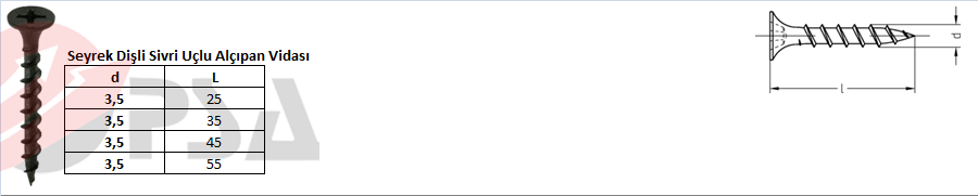 Seyrek Dişli Sivri Uçlu Alçıpan Vidası 