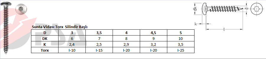 Sunta Vidası Torx Silindir Başlı