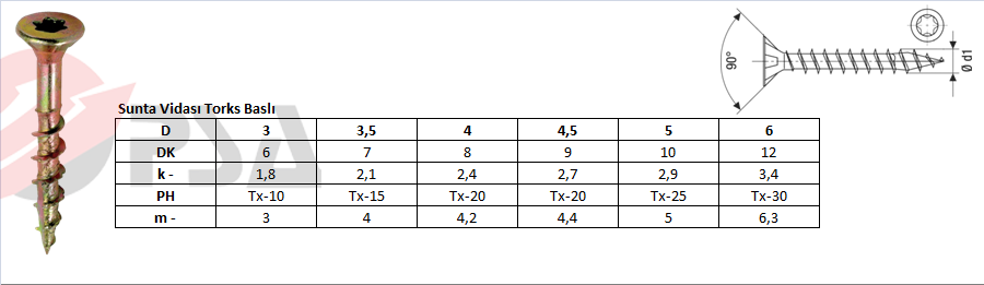 Sunta Vidası Torks Baslı