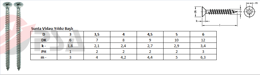 Sunta Vidası Yıldız Başlı