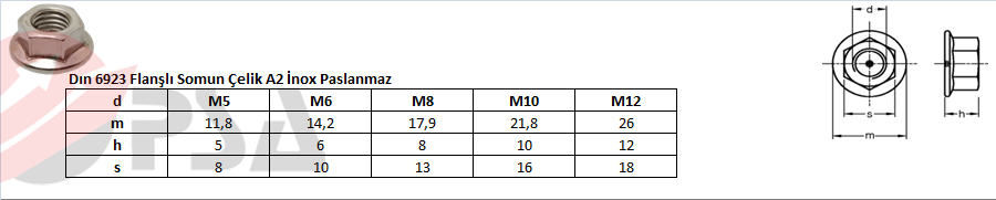 Dın 6923 Flanşlı Somun Çelik A2 İnox Paslanmaz
