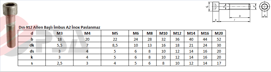 Dın 912 Allen Başlı İmbus A2 İnox Paslanmaz