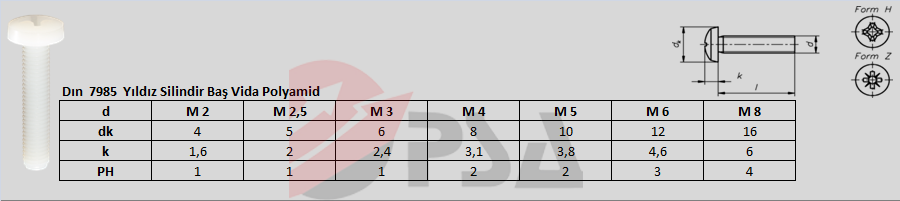 Dın 7985 Yıldız Silindir Baş Vida Polyamid