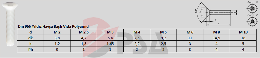 Dın 965 Yıldız Havşa Başlı Vida Polyamid