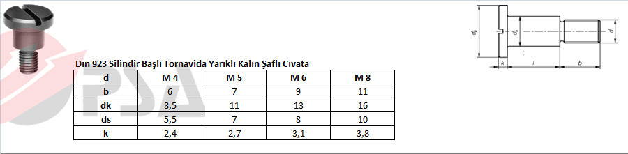 Dın 923 Silindir Başlı Tornavida Yarıklı Kalın Şaflı Cıvata